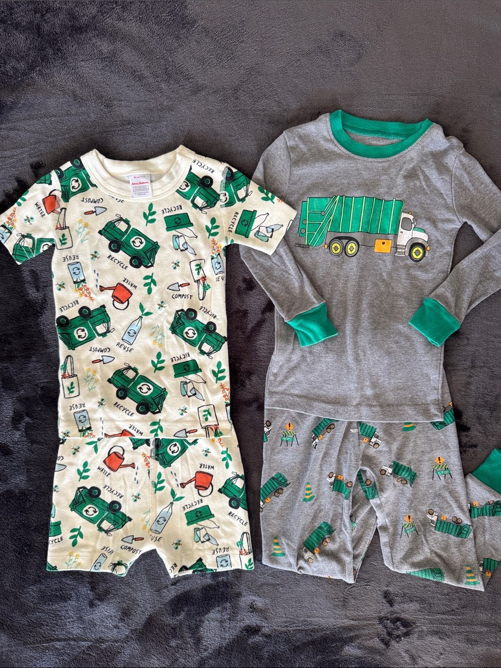 Lot of 2 Boy's Recycling & Trash Truck Pajama Sets - toddler Size 3T